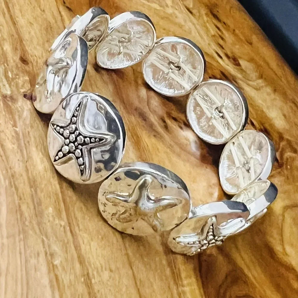 Vintage Silver STAR FISH Elastic Stretch Beach Summer Nautical Bracelet 1466
